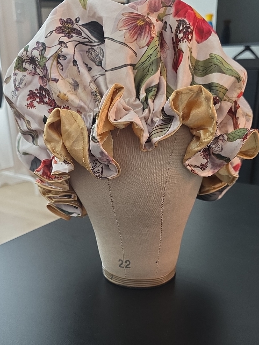 Handmade Hair Bonnet In Cream With Floral Print